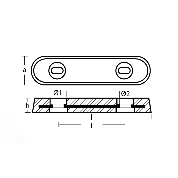 Aluminiumanod VETUS 25 (type long), 290×53×33mm, hålavstånd 200mm – T00222AL