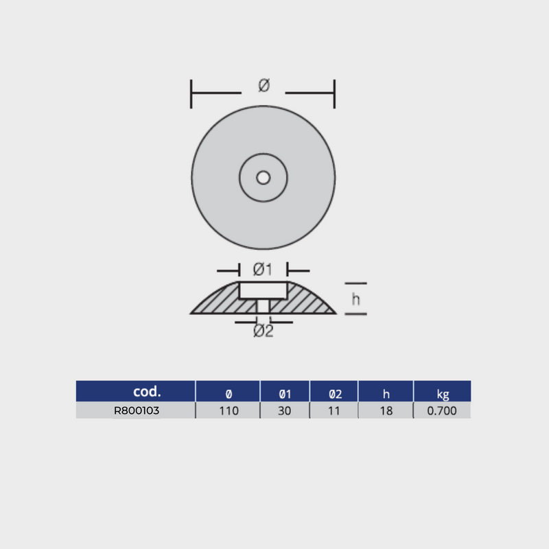 Anode Gouvernail/Rosace, zinc rondes - DIA: 110mm, 0.700KG, PAQUET DE 2